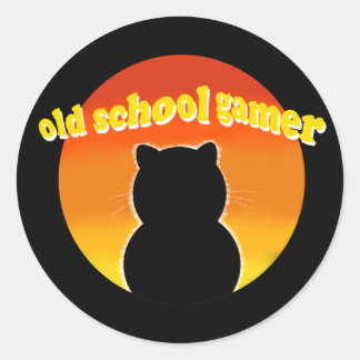 Retro Old School Gamer Cat - Vintage 80s style Classic Round Sticker