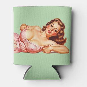 Retro Old School Pin-up girl Art Can Cooler