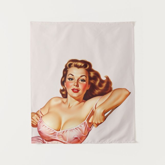 Retro Old School Pin-up girl Art Tapestry (Front)