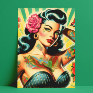 Retro Old School Tattoo Pinup Postcard