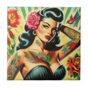 Retro Old School Tattoo Pinup Tile