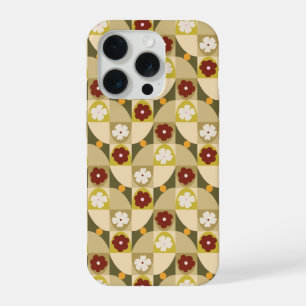 Retro olive green  abstract geometric with florals iPhone 15 pro case
