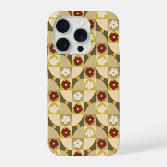 Retro olive green  abstract geometric with florals iPhone case (Back)