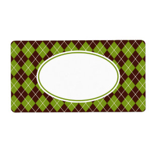 Retro Olive Green Argyle Kitchen Business Labels