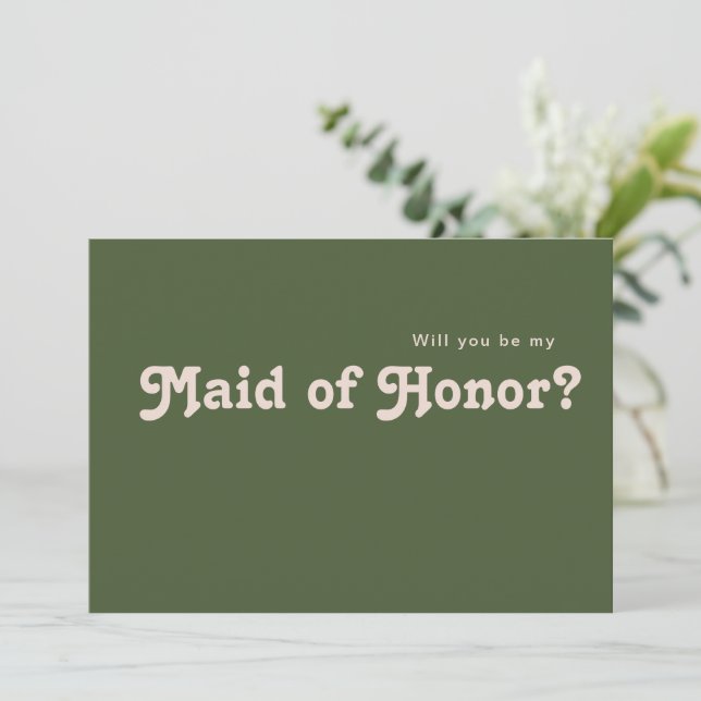 Retro Olive Green Maid of Honour Proposal Card (Standing Front)