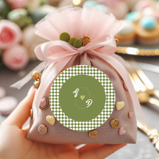 Retro Olive Green Monogram Initial Heart Wedding  Classic Round Sticker