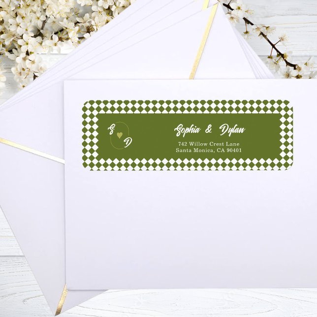 Retro Olive Green Monogram Initial Wedding Address (Creator Uploaded)