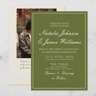 Retro Olive Green Old Money QR Code Photo Wedding Invitation