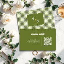 Retro Olive green QR code Checkered Wedding
