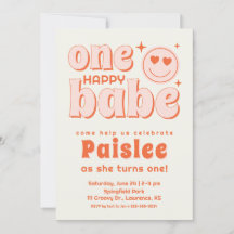Retro One Happy Babe First Birthday Invitation