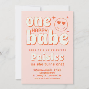 Retro One Happy Babe First Birthday Invitation