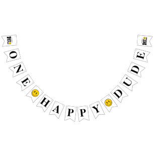 Retro One Happy Dude Smile Face Boy 1st Birthday Bunting