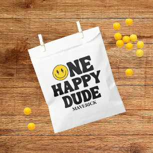 Retro One Happy Dude Smile Face Boy 1st Birthday Favour Bags