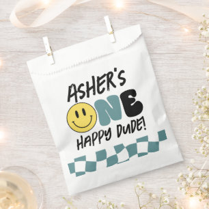 Retro One Happy Dude Smiley Face first Birthday  F Favour Bags