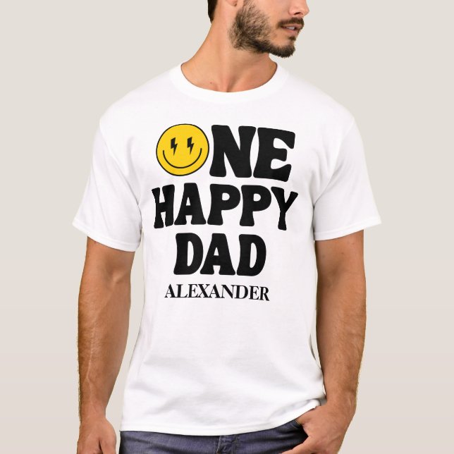 Retro One Happy Smile Face Dad Birthday T-Shirt (Front)