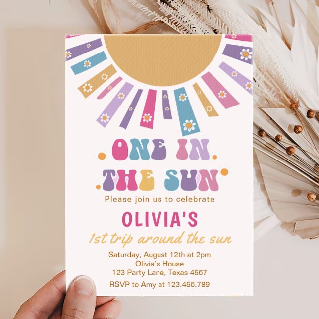 Retro One In The Sun Sunshine 1st Girl Birthday Invitation (Creator Uploaded)