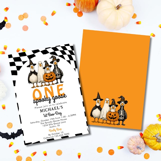 Retro One Spooky Goose Halloween 1st Birthday Invitation (Creator Uploaded)