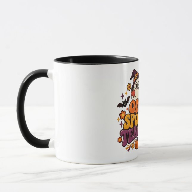 Retro One Spooky Teacher Groovy Halloween Mug (Left)