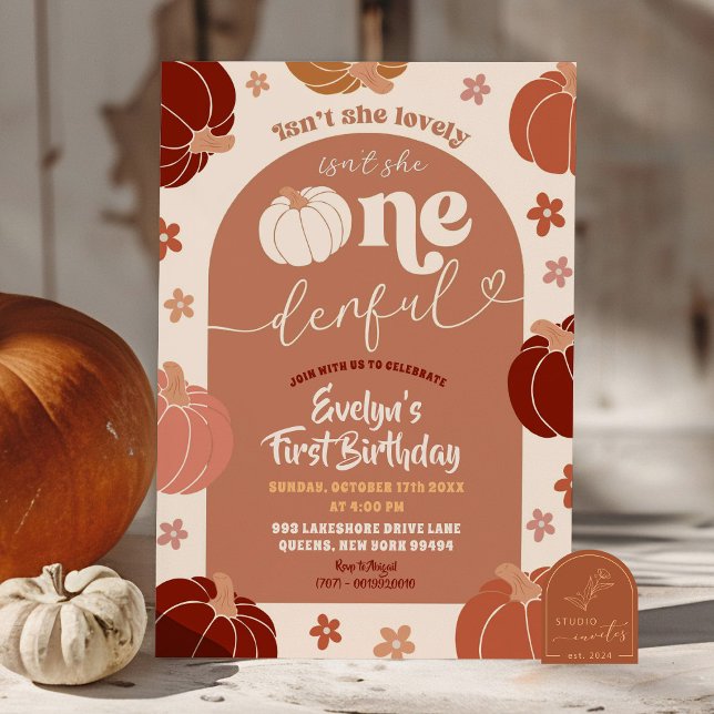 Retro Onederful Arch Pumpkin 1st Birthday Invitation (Creator Uploaded)