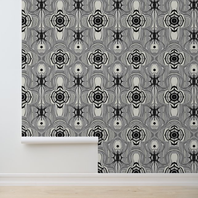 Retro Op Art Black and White Pattern Wallpaper (Application)
