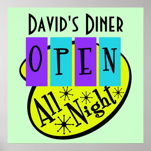 Retro OPEN ALL NIGHT Diner Sign (Front)