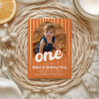 Retro Orange 1st Birthday Invitation