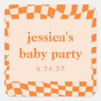 Retro Orange Abstract Chequerboard Baby Shower