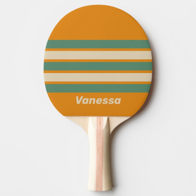 Retro Orange Across Striping with Name Ping Pong Paddle (Front)