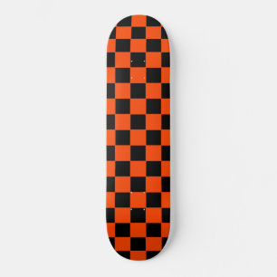 Retro Orange and Black Chequered Skateboard