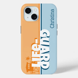 Retro Orange and Blue Lifeguard Personalised Name iPhone 15 Case