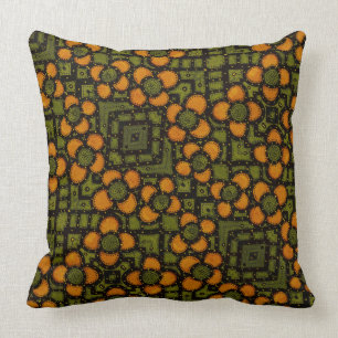 Retro Orange And Green Floral Pattern Cushion