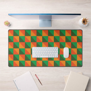 Retro Orange and Green Geometric Abstract Pattern Desk Mat