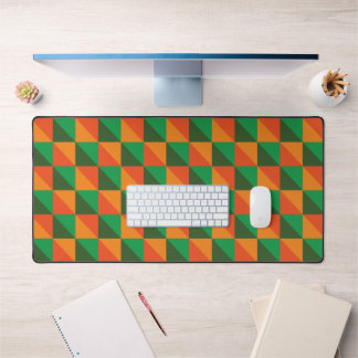 Retro Orange and Green Geometric Abstract Pattern Desk Mat