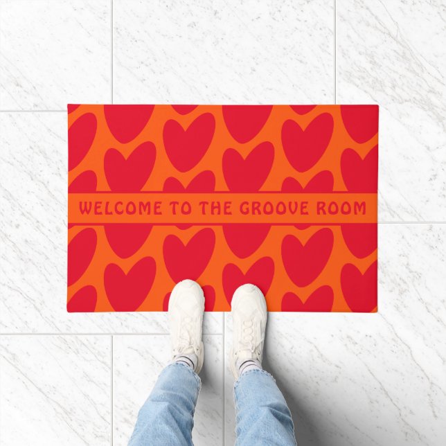 Retro Orange and Groovy Red Hearts Doormat (Indoor)
