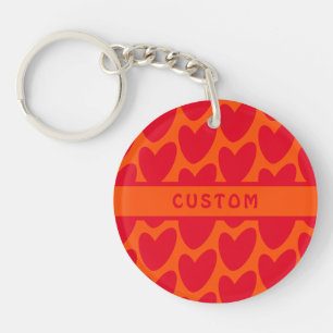 Retro Orange and Groovy Red Hearts Key Ring
