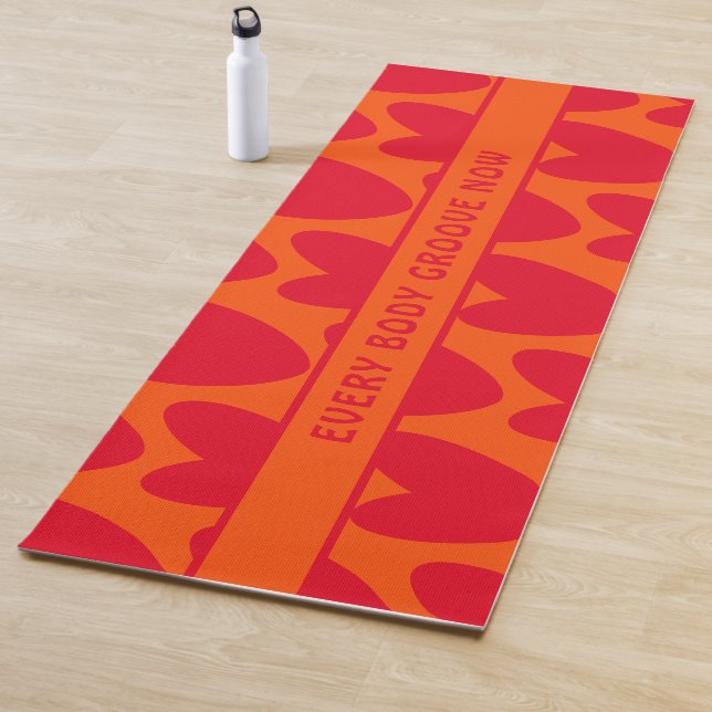 Retro Orange and Groovy Red Hearts Yoga Mat (In Situ)