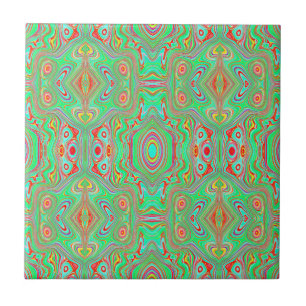 Retro Orange and Lime Green Abstract Pattern Tile