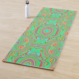 Retro Orange and Lime Green Abstract Pattern Yoga Mat
