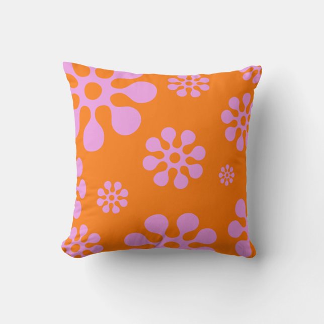 Retro Orange And Pink Floral Decorative Pillow (Front)