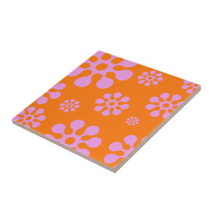 Retro Orange And Pink Floral Trivet