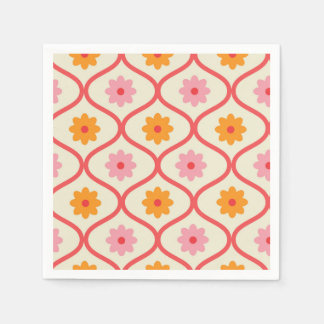 Retro Orange and Pink flowers on Ogee Pattern  Napkin