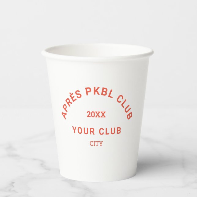 Retro Orange Après PKBL Club Crest Pickleball Paper Cups (Front)