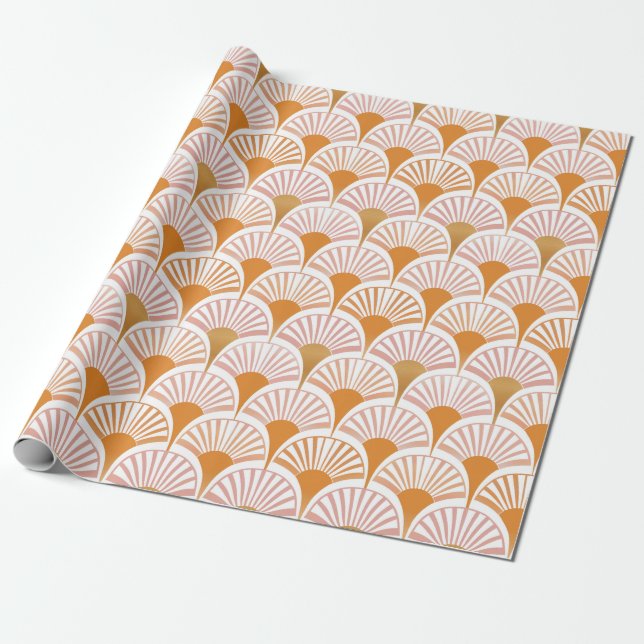 Retro orange art deco fans pattern wrapping paper (Unrolled)