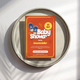 Retro Orange Baby Shower Invitation