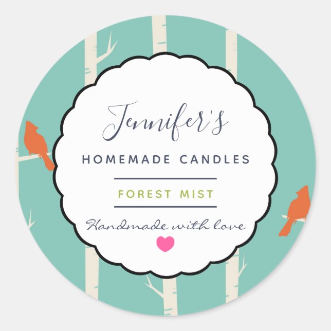Retro Orange Birds on Birch Trees Candle Soap Classic Round Sticker (Front)