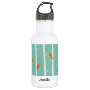 Retro Orange Birds on Birch Trees Illustration 532 Ml Water Bottle