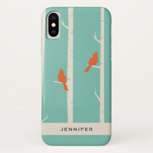 Retro Orange Birds on Birch Trees Illustration Case-Mate iPhone Case