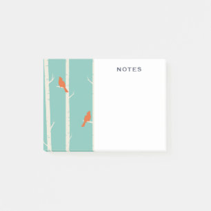 Retro Orange Birds on Birch Trees Illustration Post-it Notes