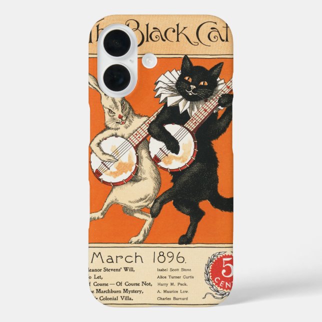 Retro Orange Black Cat White Rabbit Banjo Art Case-Mate iPhone Case (Back)