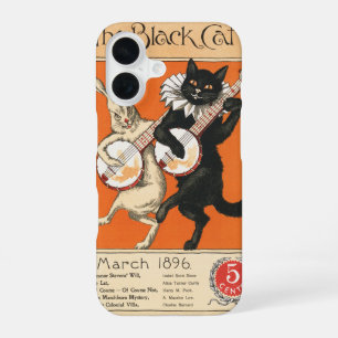 Retro Orange Black Cat White Rabbit Banjo Art iPhone 16 Case